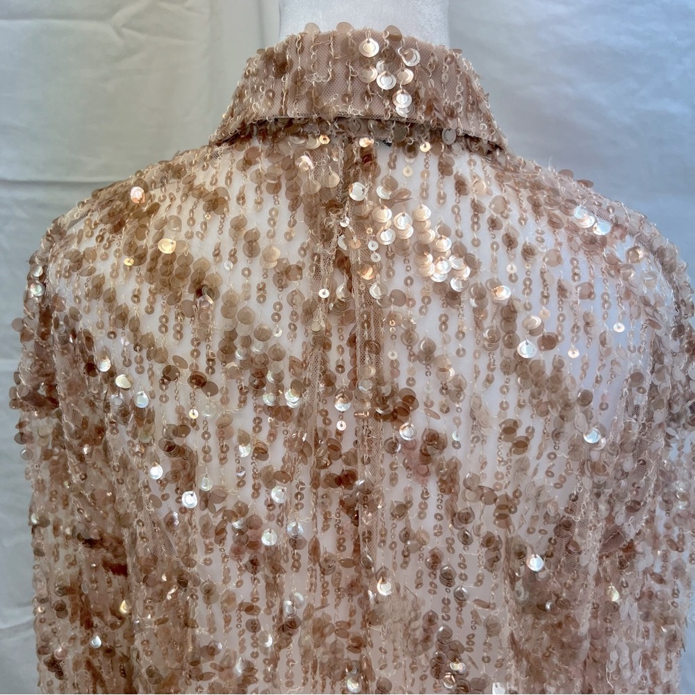 ZARA rose gold sequin collared duster with snap-up front. - Picture 9 of 15